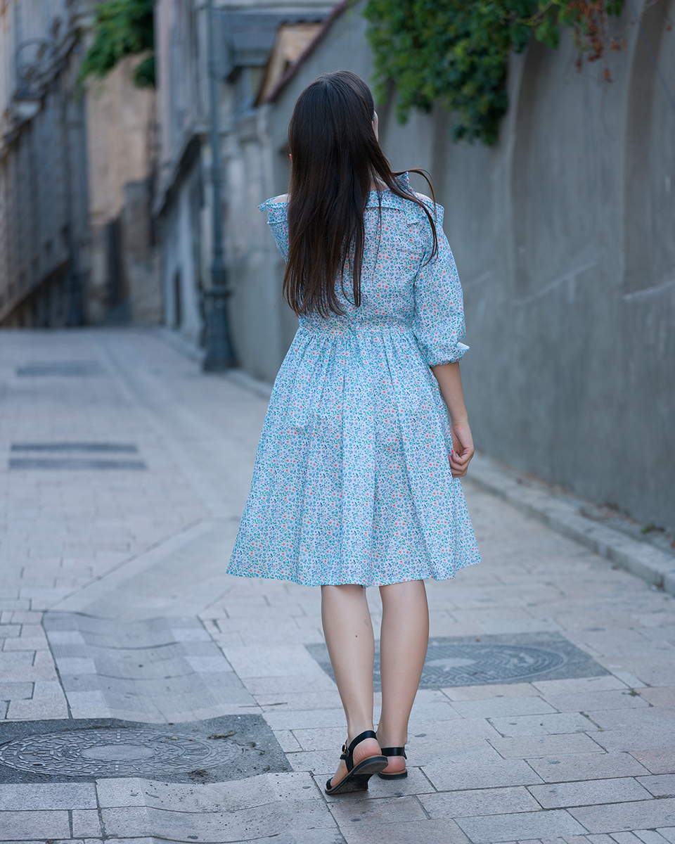 Rochie Sea Lover, din bumbac, petrecuta, inchidere cu nasturi, umeri goi [2]