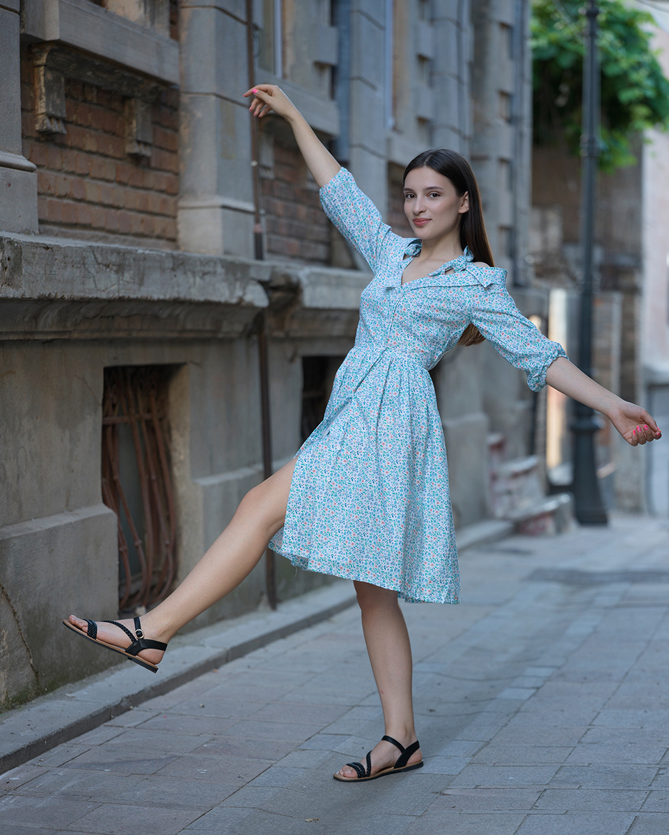 Rochie Sea Lover, din bumbac, petrecuta, inchidere cu nasturi, umeri goi [3]