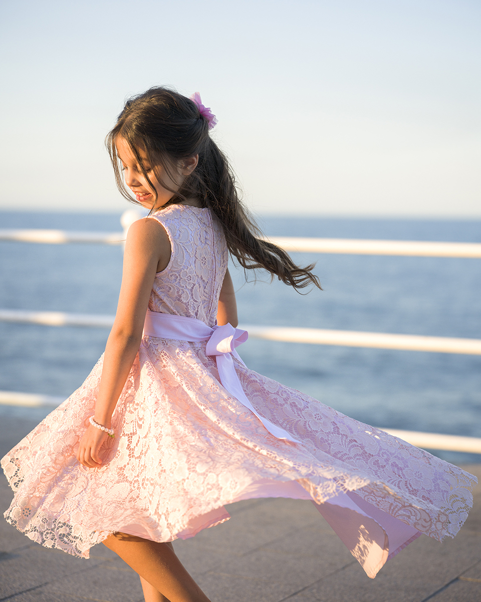 Rochie fete, culoare roz, eleganta, fustita asimetrica [2]