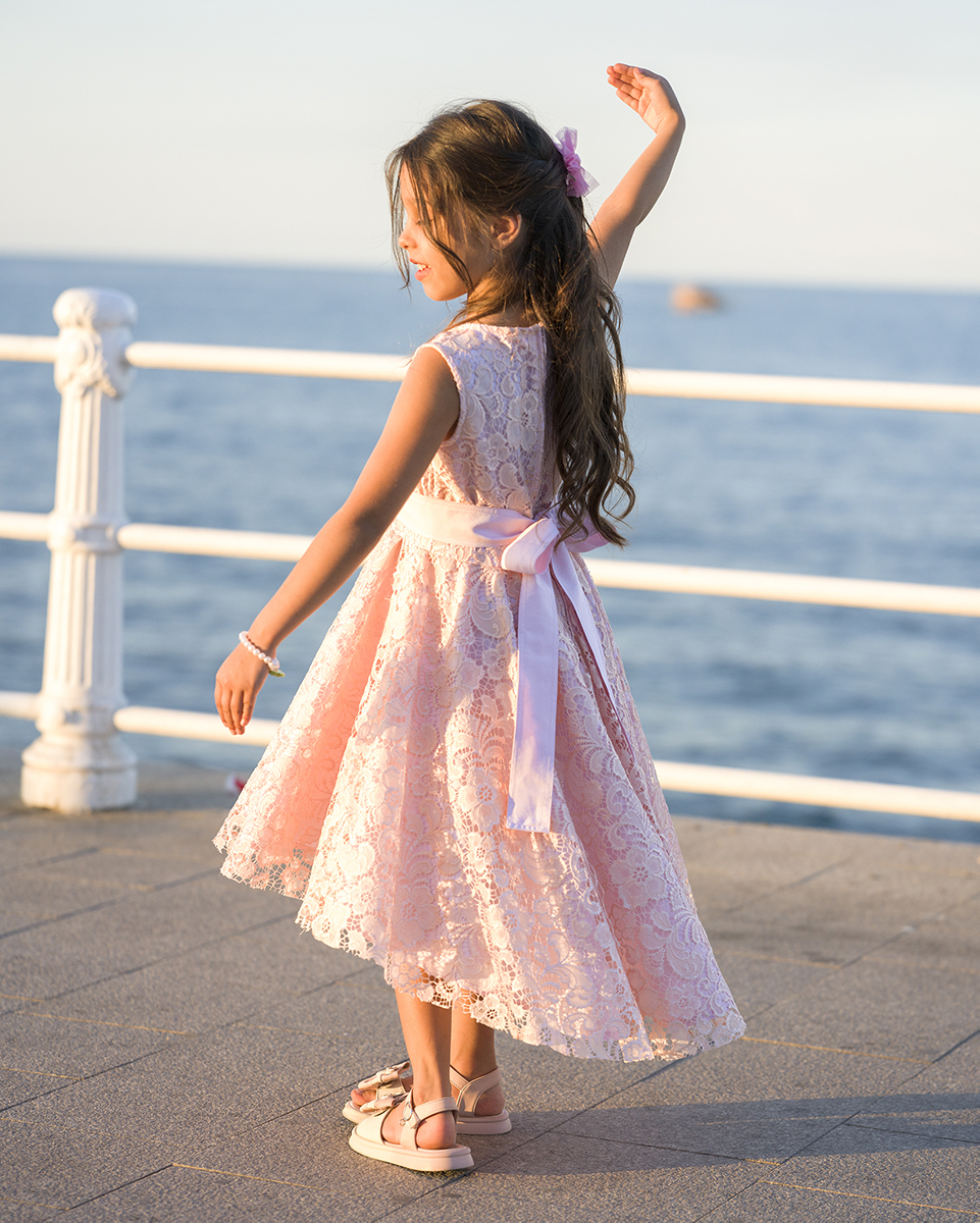 Rochie fete, culoare roz, eleganta, fustita asimetrica [3]