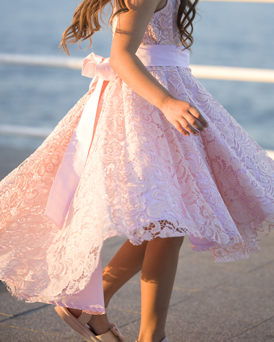 Rochie fete, culoare roz, eleganta, fustita asimetrica [4]