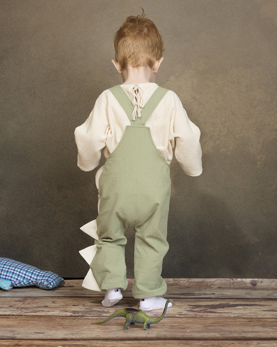 Salopeta copii, model Dinozaur, culoare verde, pantaloni lungi, bretele reglabile [2]