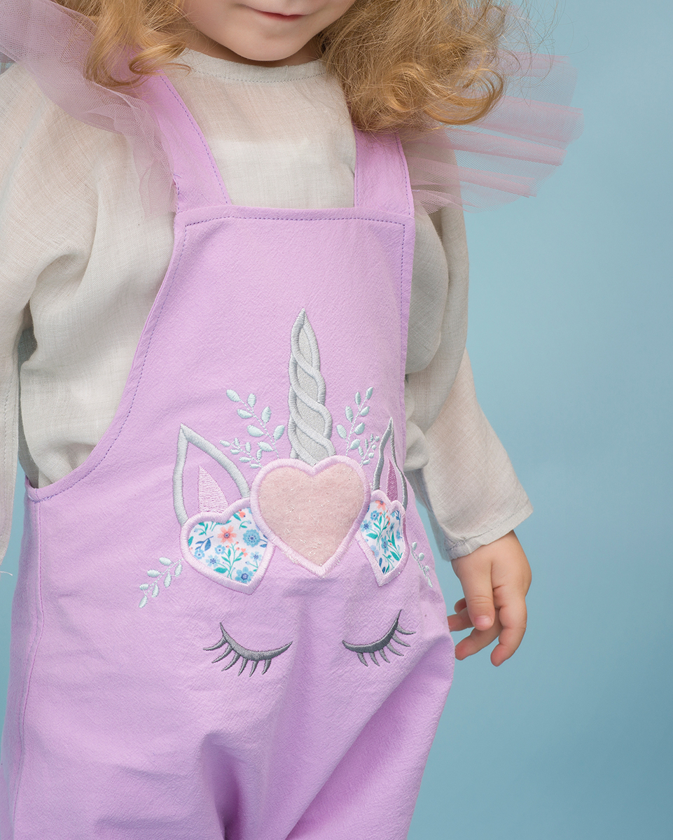 Salopeta unicorn, lila, pantaloni lungi, bretele reglabile [2]