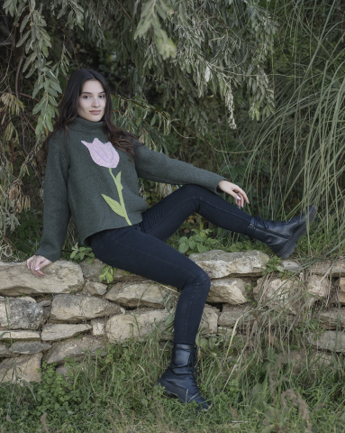 Bluza lână, kaki, model Serenity, maneci lungi, guler inalt [1]
