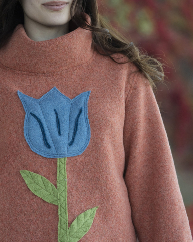 Bluza lână damă, roscat, model Serenity, maneci lungi, guler inalt [2]