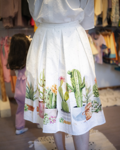 Femei - Fustă midi din bumbac cu imprimeu Cactus - Kitisimo
