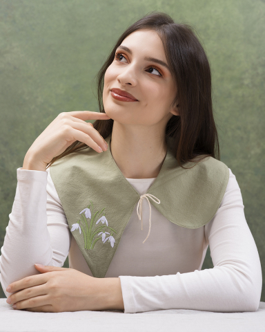 Guler detasabil, brodat, olive, broderie cu ghiocei, se leaga cu snur, asimetric [1]