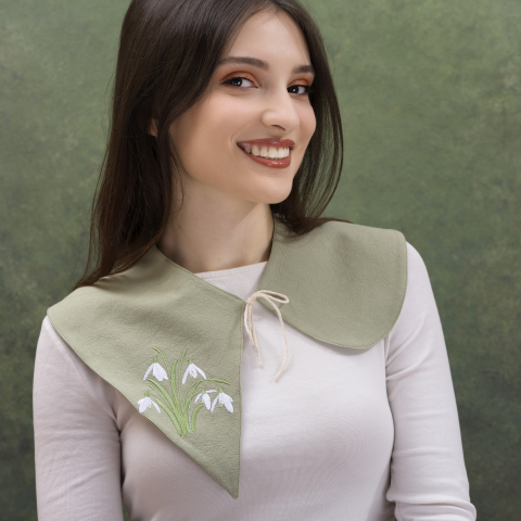 Guler detasabil, brodat, olive, broderie cu ghiocei, se leaga cu snur, asimetric [2]