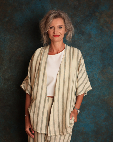 Kimono dama, din in cu dungi, crem cu olive [1]