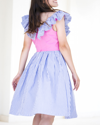 Rochie femei, cu volane,fusta in cute, cu buzunare, decolteu in V, midi [1]