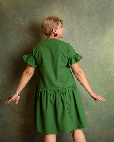Rochie asimetrica, cu volane, verde, Zaz [2]