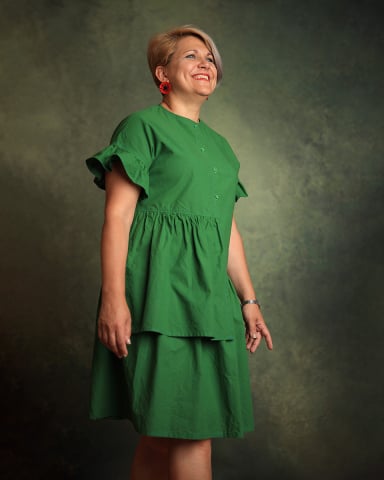 Rochii - Rochie asimetrica, cu volane, verde, Zaz
