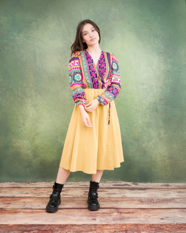 Rochii - Rochie dama,  maneci lungi, lungime medie, talie pe elastic, parte peste parte