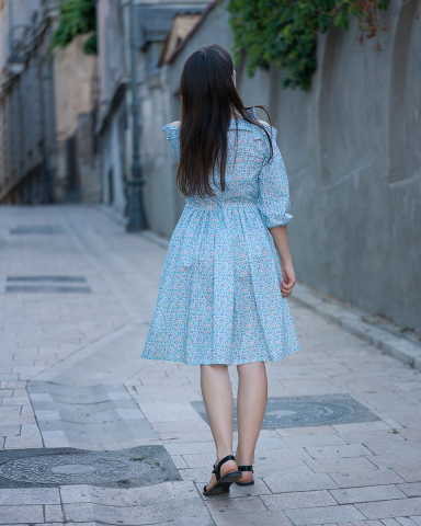 Rochie Sea Lover, din bumbac, petrecuta, inchidere cu nasturi, umeri goi [1]