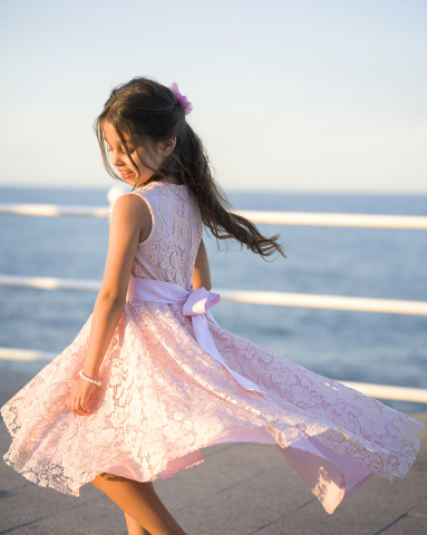 Rochie fete, culoare roz, eleganta, fustita asimetrica [1]