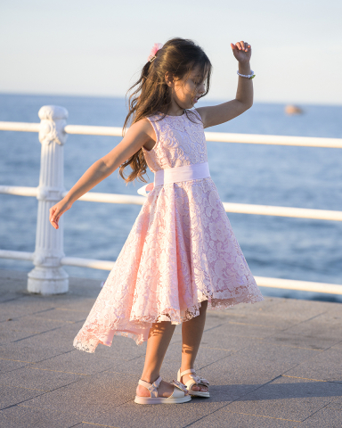 Copii - Rochie fete, culoare roz, eleganta, fustita asimetrica