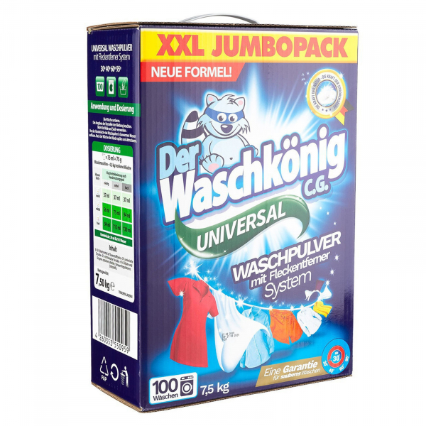 Detergent Rufe Pudra Der Waschkonig Universal, 7.5 kg, 100 spalari [2]