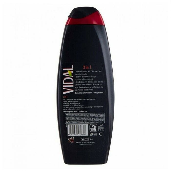 Gel de dus Vidal Men 3 In 1 cu lemn de Agar si Santal, 500 ml [2]