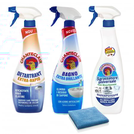 Produse Curatenie & Intretinere - Kit Degresare Chante Clair Bicarbonat, Detartrant Extra-Rapid, Anticalcar si Laveta Microfibra