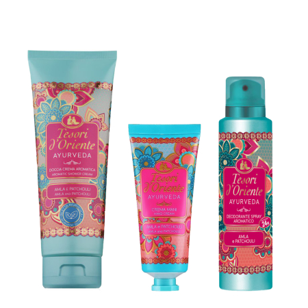 Geluri de dus - Pachet 3 produse Relaxare Ayurveda, Gel de dus, Deodorant, Crema de maini  – Tesori d'Oriente