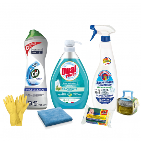 Detergenti Vase - Pachet Eficient de Curatat Vase, Detergent Dual Power, Degresant Chante Clair, Crema CIF si Accesorii Utile