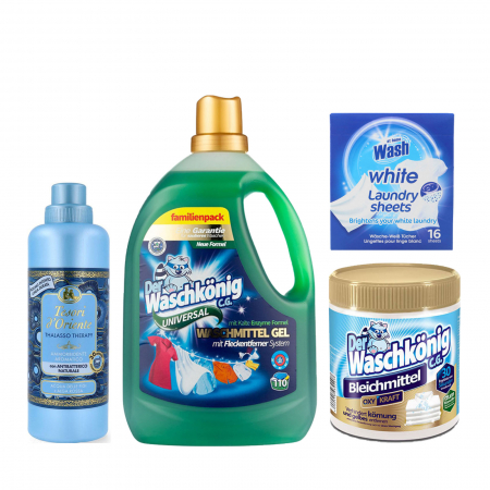 Detergent Lichid - Pachet Universal Ingrijirea hainelor, Oxy White, Detergent, Balsam si Servetele Captatoare
