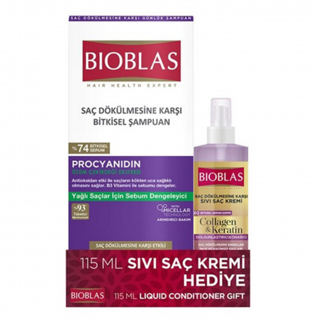 Sampon anticadere Bioblas pentru par gras cu Procianidina 360ml + 115ml balsam lichid Bioblas cu colagen [1]