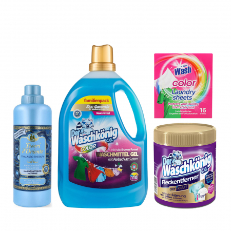 Detergent Lichid - Pachet Ingrijire Haine Colorate, Detergent, Balsam, Oxy Color si Servetele Captatoare