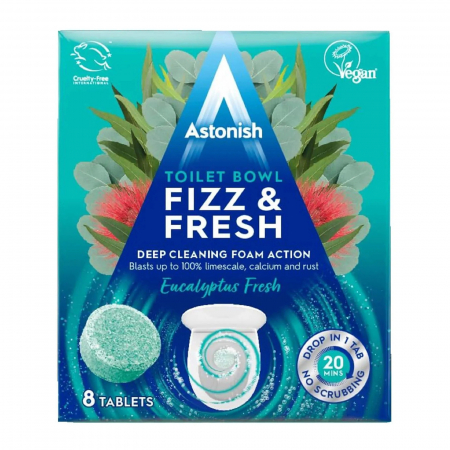 Odorizant toaleta - Tablete pentru curatarea vaselor de toaleta, Astonish Fizz & Fresh Eucalyptus Fresh 8 buc
