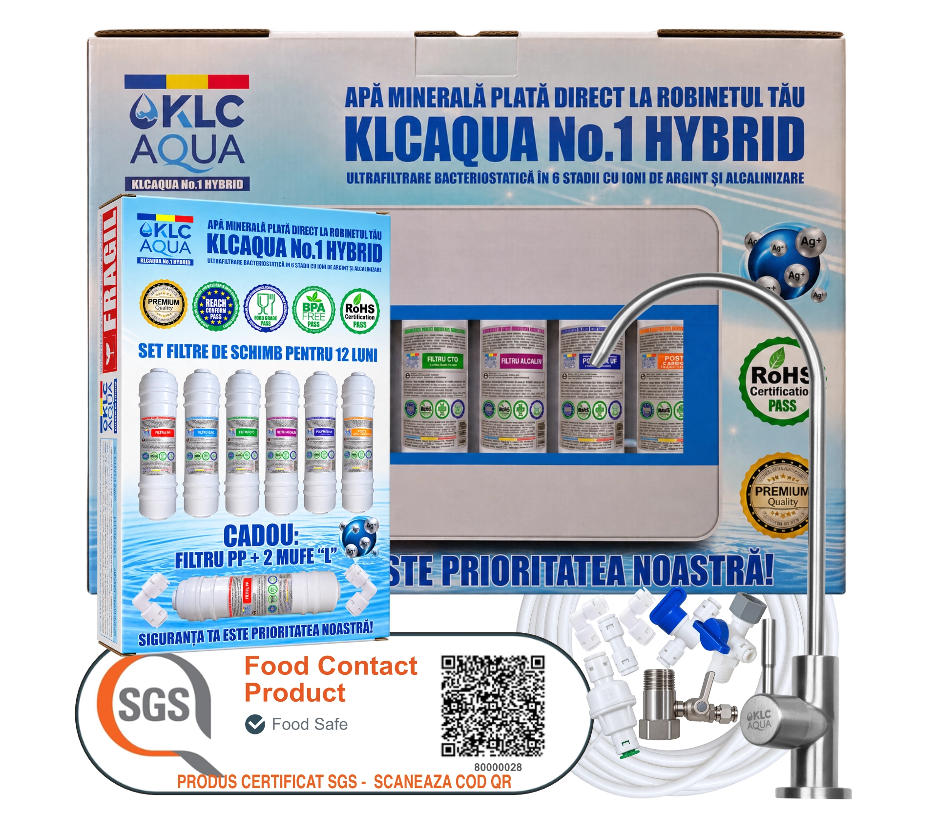 Sisteme de filtrare a apei potabile - Sistem de ultrafiltrare KLCAQUA No.1 HYBRYD 0,01 microni in 6 stadii de filtrare cu alcalinizare