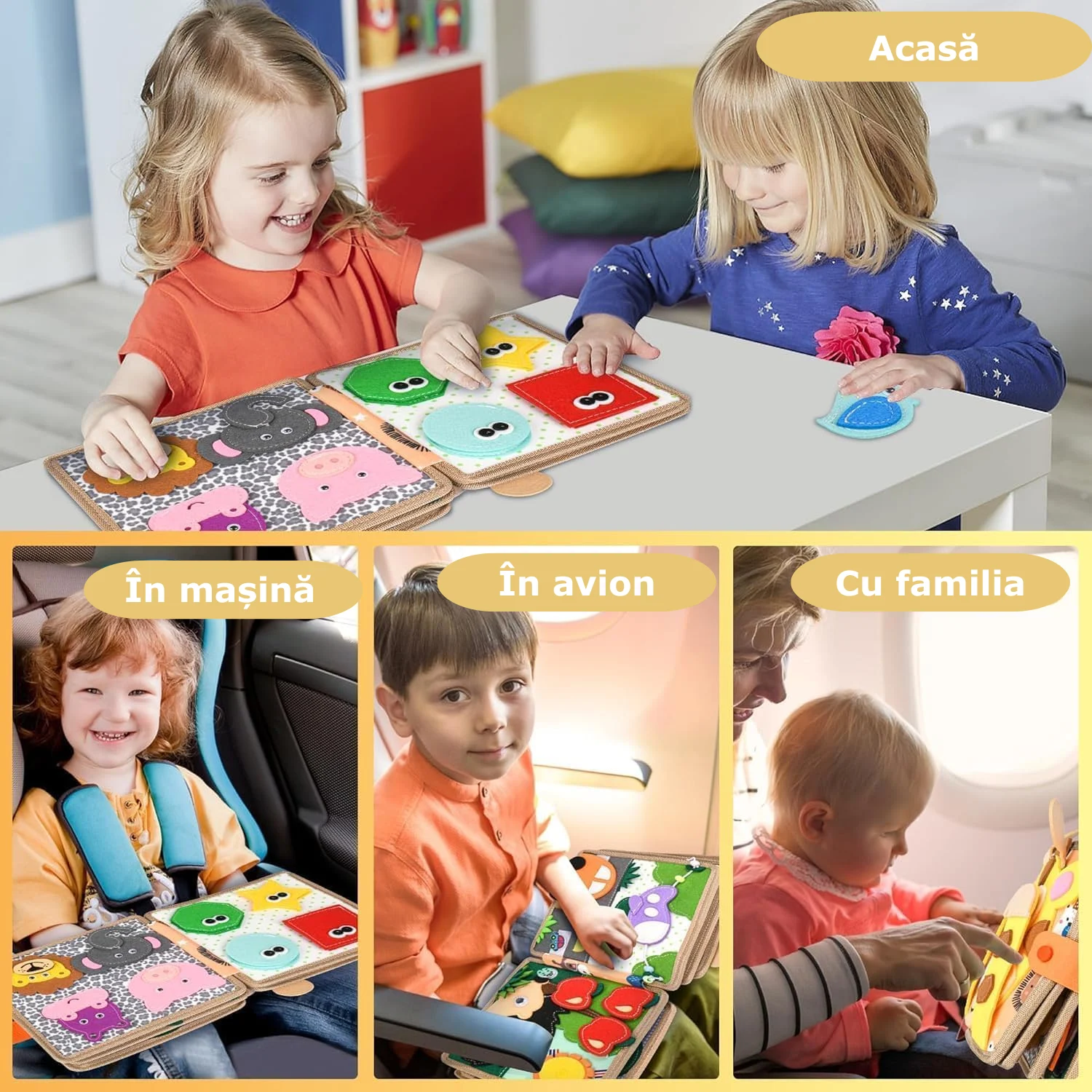 Carte educativă Montessori din textil cu activități senzoriale - Girafa [6]
