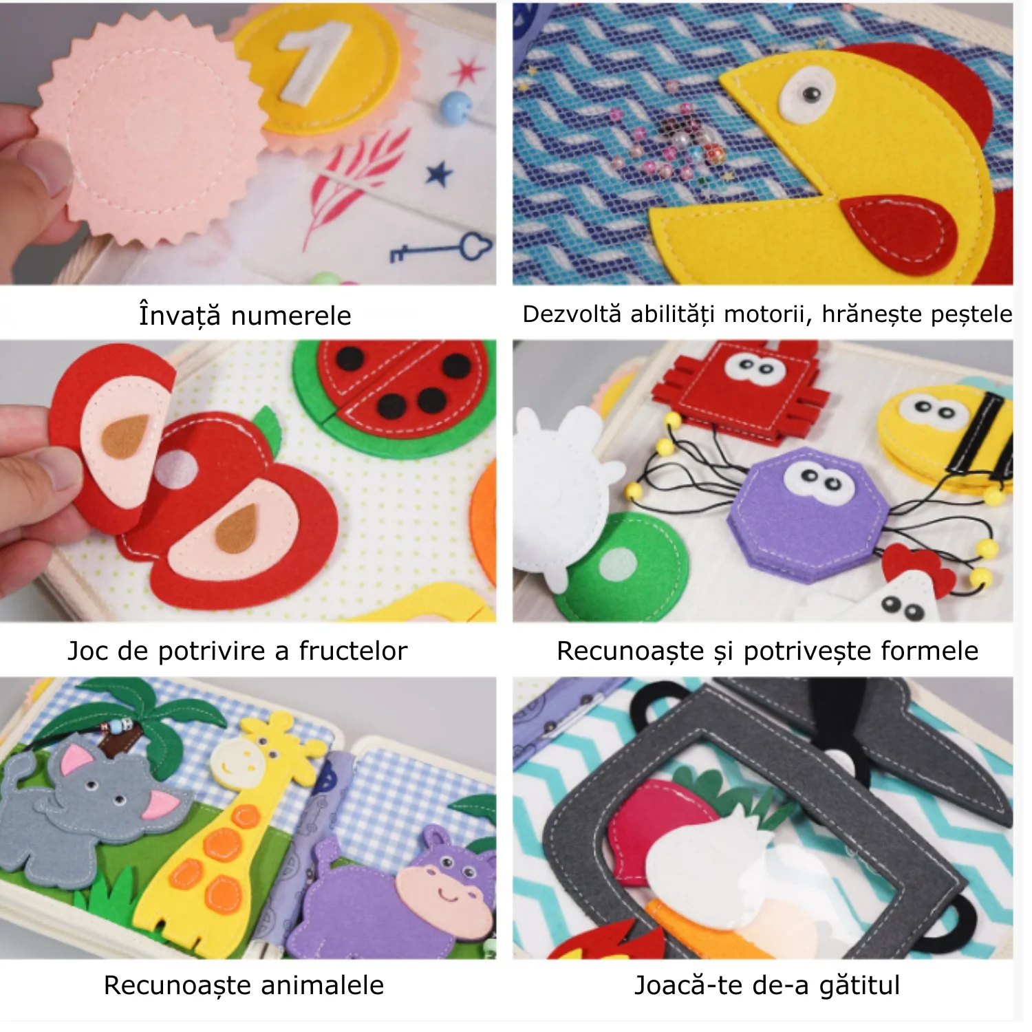 Carte educativă Montessori din textil cu activități senzoriale - Leu [7]
