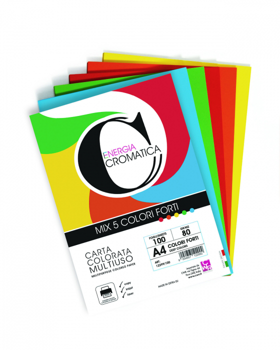Hârtie colorată A4, set de 100, 5 culori intense [2]