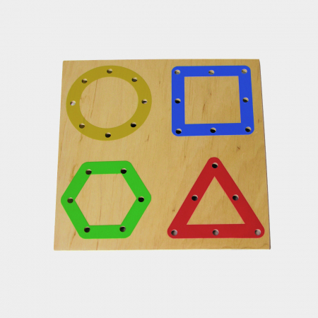 Montessori - Tablă perforată pentru șnuruire - forme geometrice