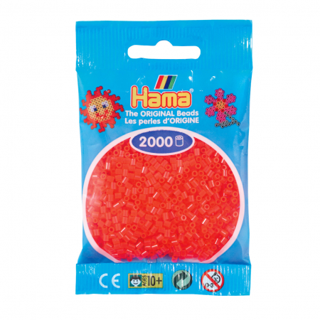Mărgele HAMA MINI - 2000 mărgele Hama MINI în punguliță - roșu neon