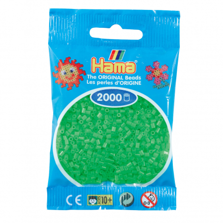 Mărgele HAMA MINI - 2000 mărgele Hama MINI în punguliță - verde fluorescent