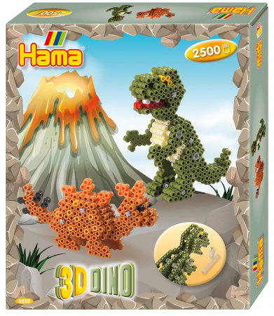 Seturi MIDI in cutie - 3D Dino, 2500 mărgele Hama midi în cutie