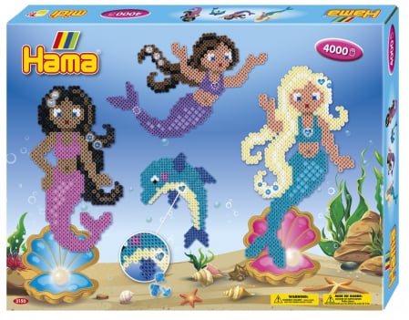 Seturi MIDI in cutie - Set SIRENE cu 4000 mărgele HAMA MIDI cu 2 planșete pătrat în cutie de cadou