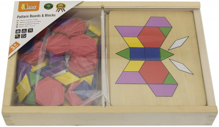 Dezvoltare cognitiva - Mozaic - joc din lemn cu modele pe plăci și forme geometrice