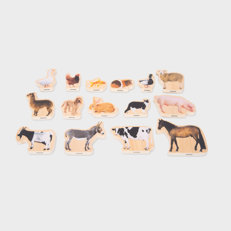 Dezvoltarea limbajului - Animale domestice, set de 15 blocuri cu imagini