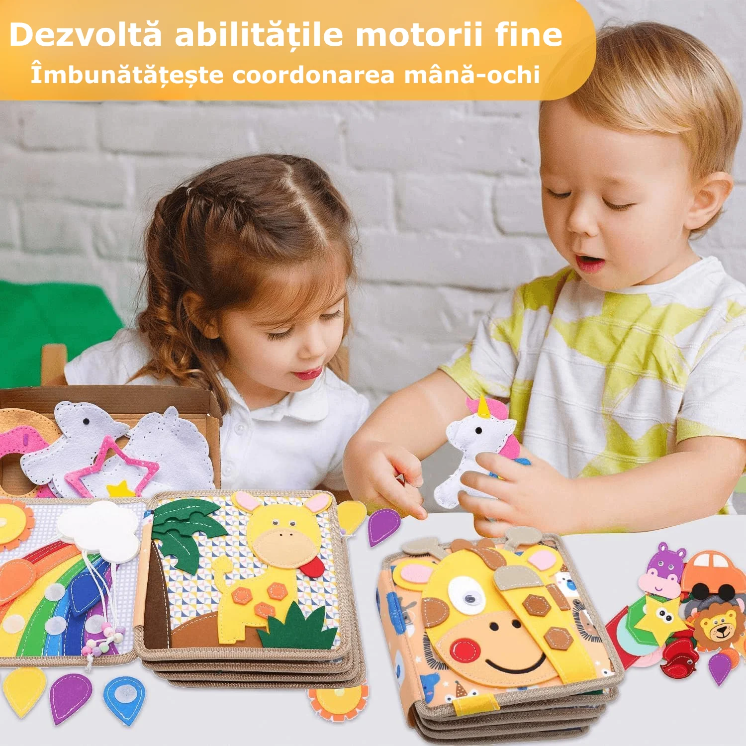 Carte educativă Montessori din textil cu activități senzoriale - Girafa [3]
