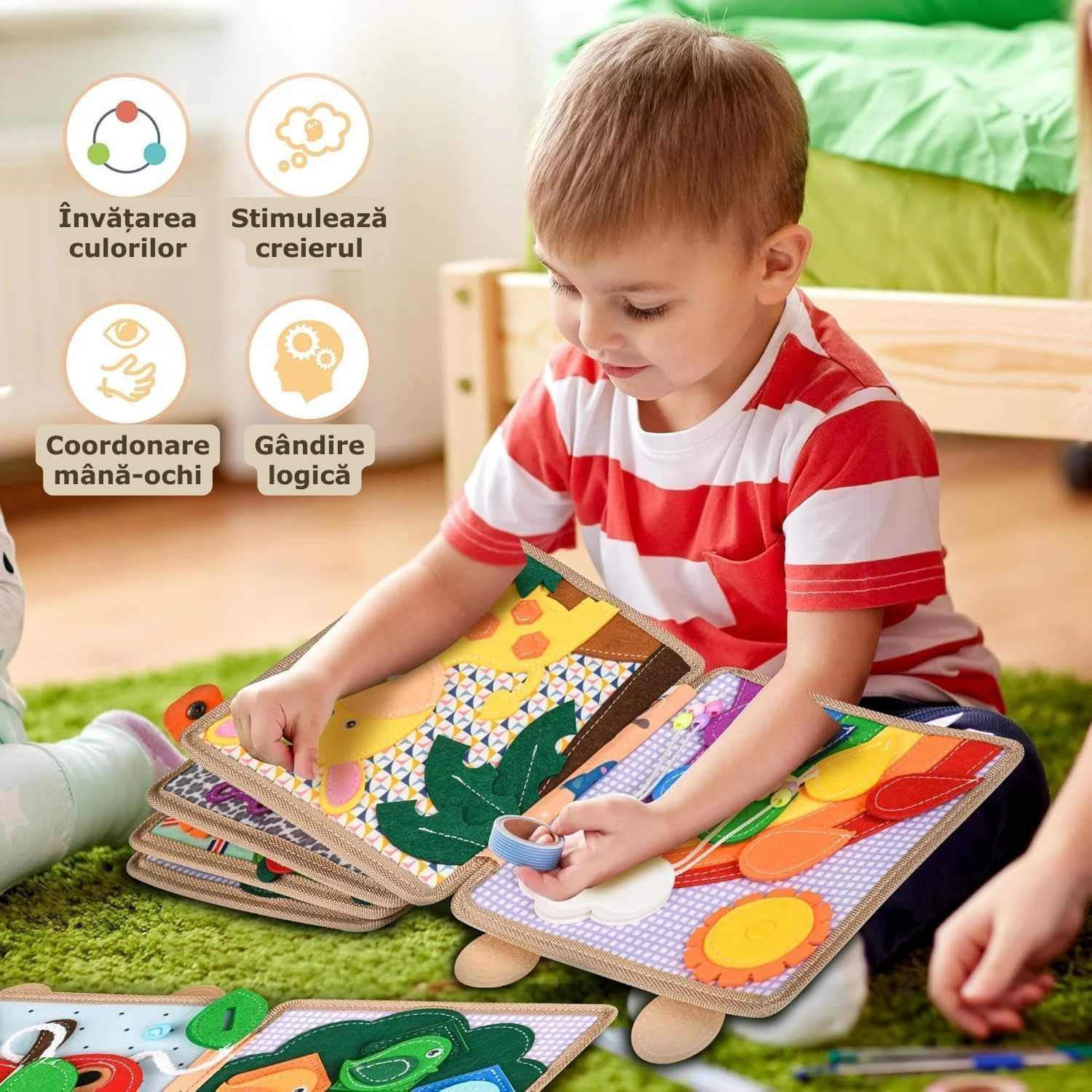 Carte educativă Montessori din textil cu activități senzoriale - Girafa [1]