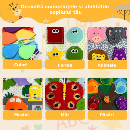 Carte educativă Montessori din textil cu activități senzoriale - Girafa [4]