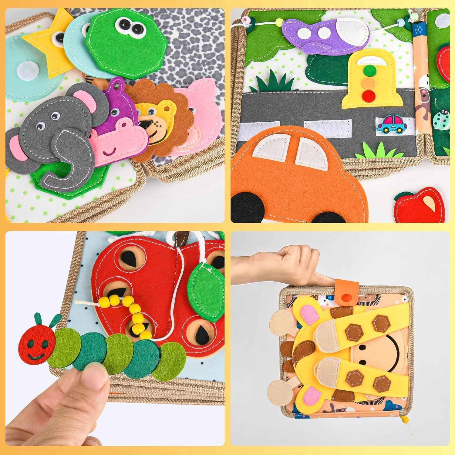Carte educativă Montessori din textil cu activități senzoriale - Girafa [6]