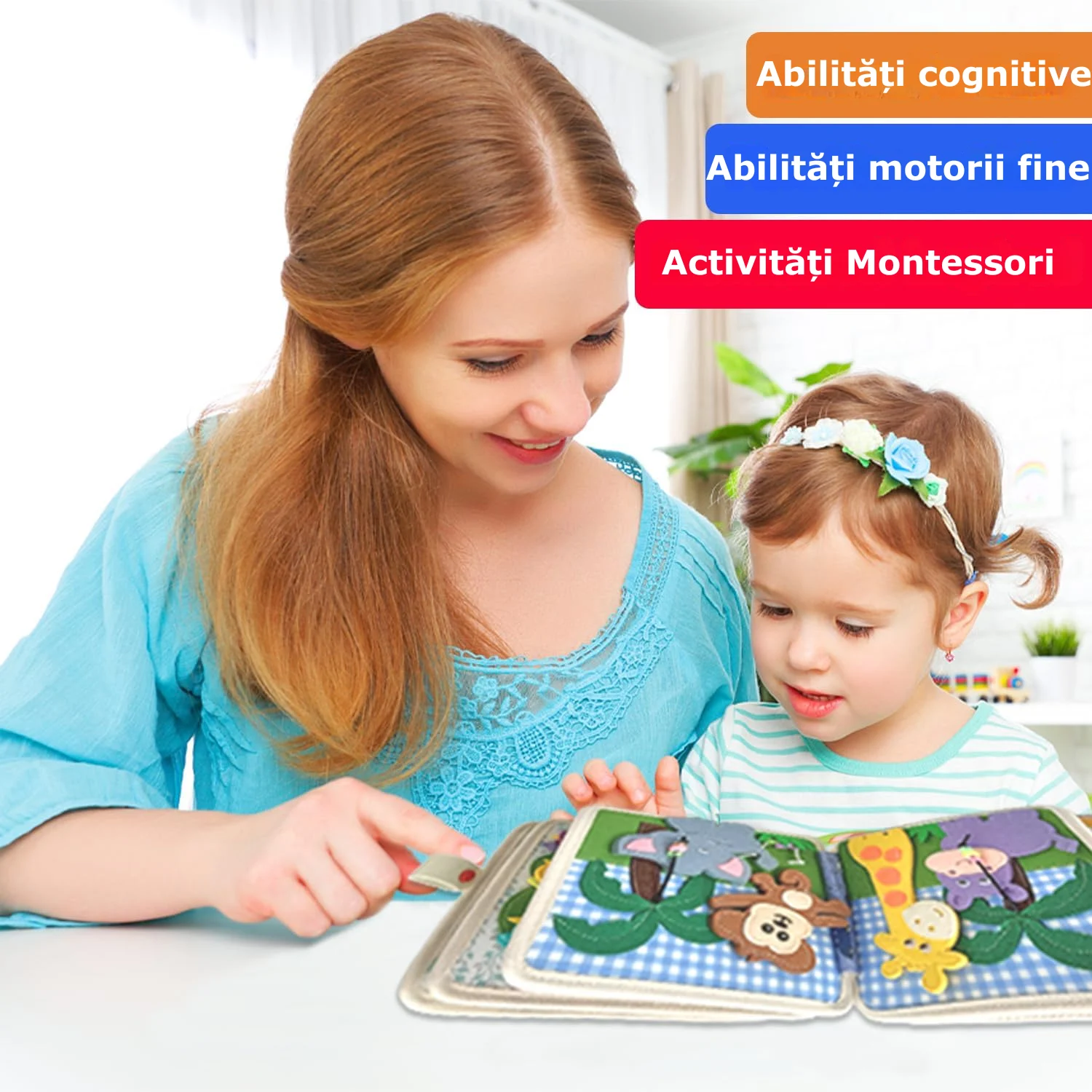 Carte educativă Montessori din textil cu activități senzoriale - Leu [4]