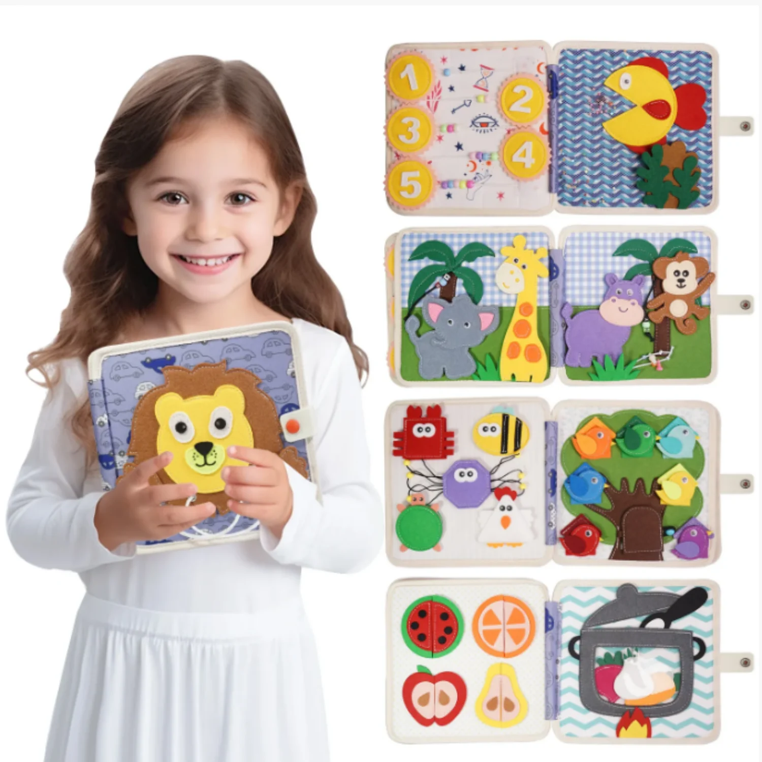 Carte educativă Montessori din textil cu activități senzoriale - Leu [1]
