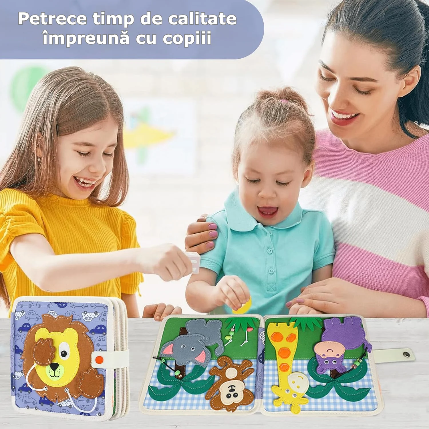 Carte educativă Montessori din textil cu activități senzoriale - Leu [5]