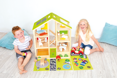 Casă de păpuși XXL cu spațiu exterior, set de joacă complex [12]