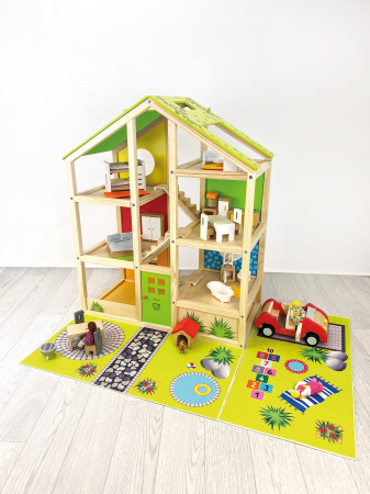 Spații de joacă - Casă de păpuși XXL cu spațiu exterior, set de joacă complex