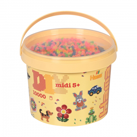 Mărgele MIDI în găleată - Găleată cu 10000 mărgele de călcat Hama midi mix de 6 culori neon (mix-51)
